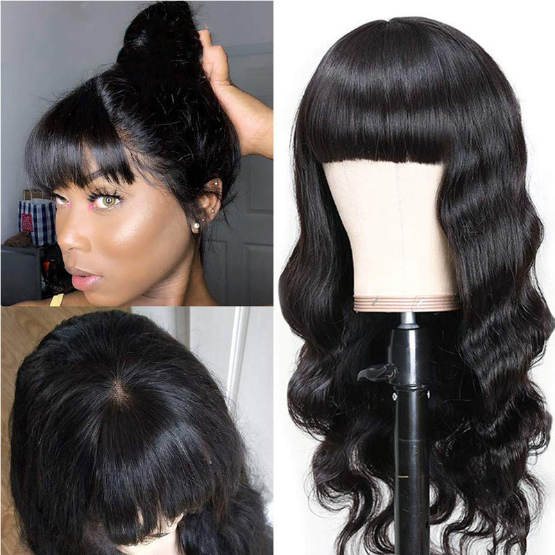 None lace wig human hair full mechanism headgear