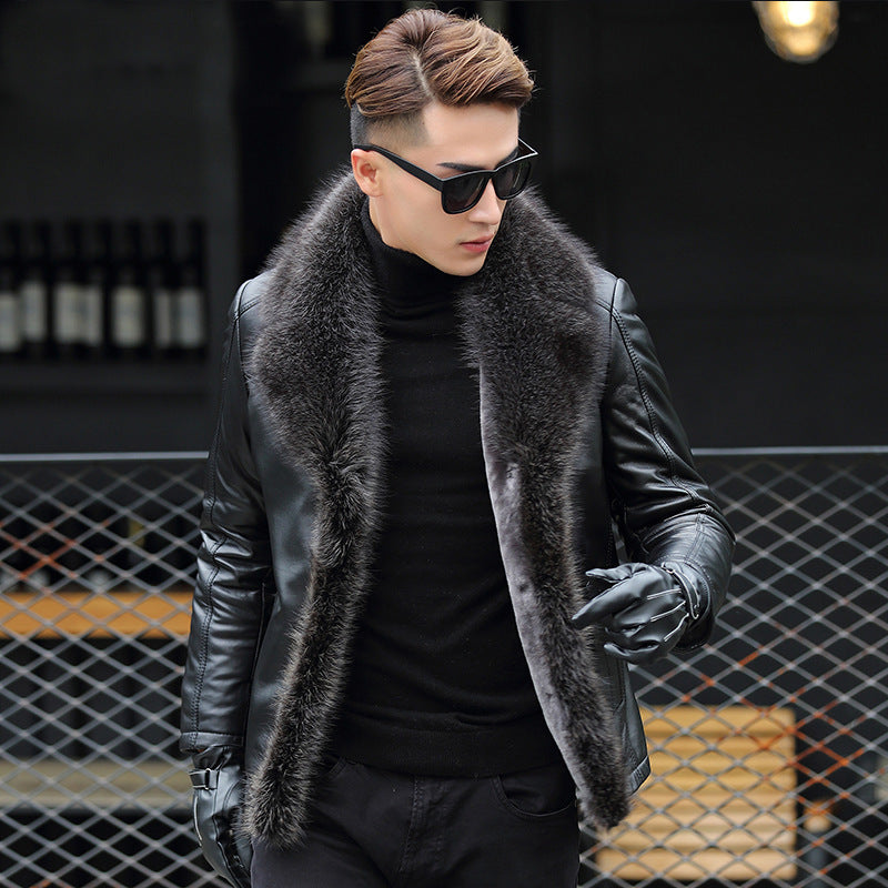 Men's Winter Thickened Leather Jacket Coat