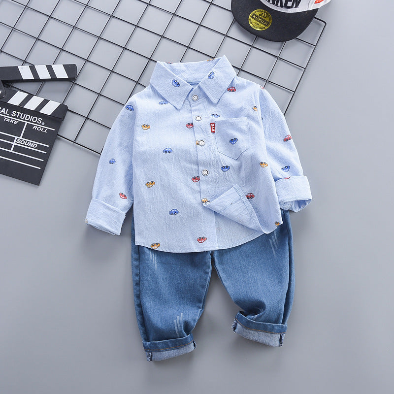 Children's Clothing Autumn Korean Style Autumn Clothing Casual Shirt Two-piece Boy Suit