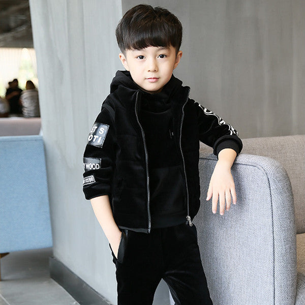 Boys Three-piece Suit Plus Velvet Thick Autumn And Winter Tide Clothes